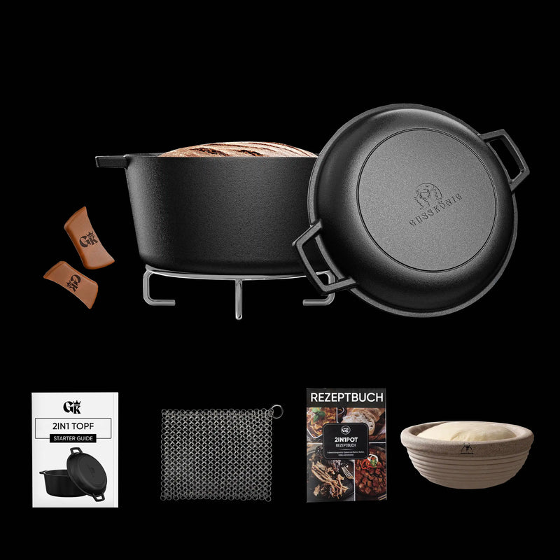 2in1 Gusseisen Brotbackform - inkl. Kochbuch & Zubehör