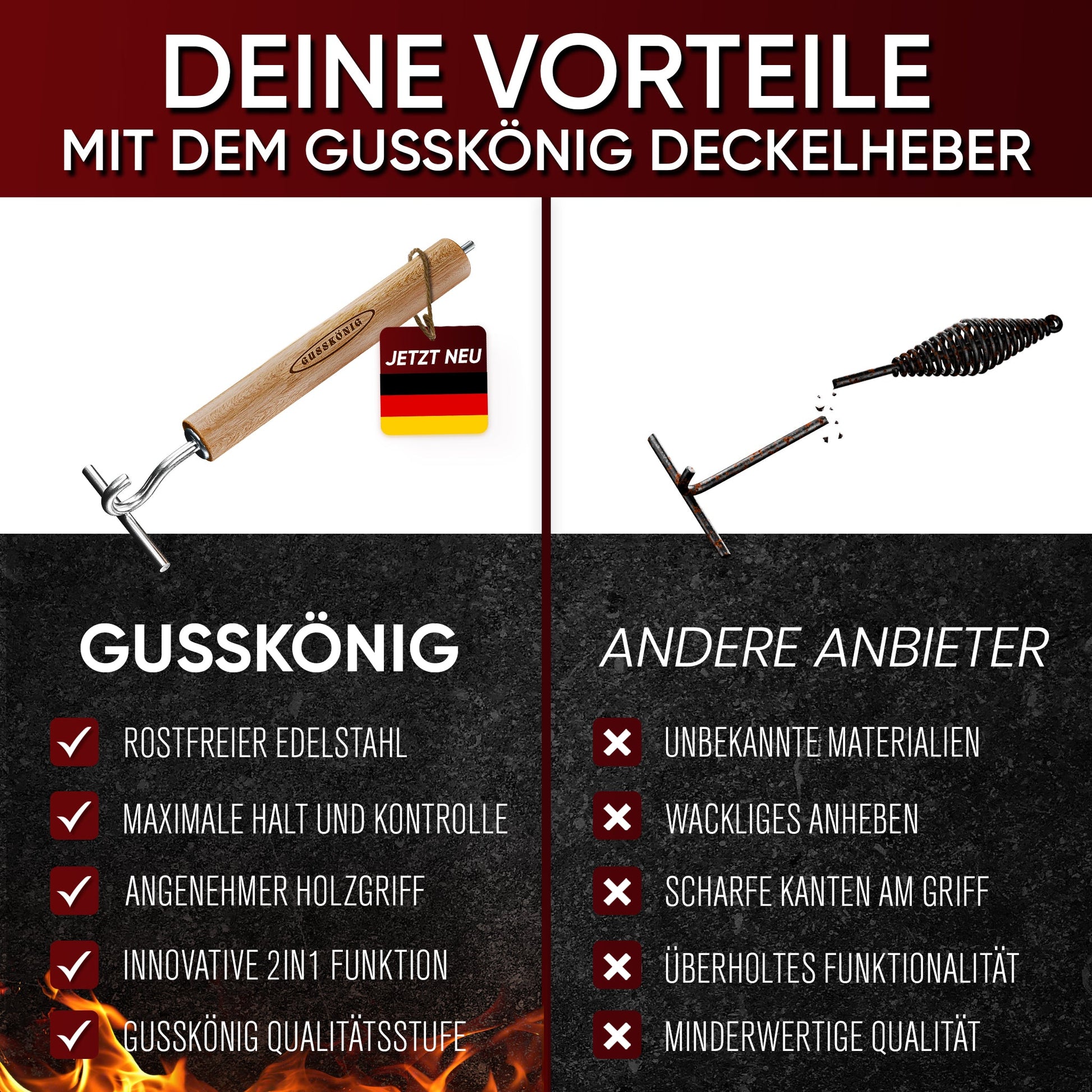 2in1 Deckelheber für Dutch Oven – sicher & praktisch9LGusskönig