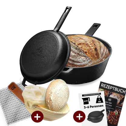 2in1 Gusseisen Brotbackform - inkl. Kochbuch & Zubehör2in1 PfanneGusskönig