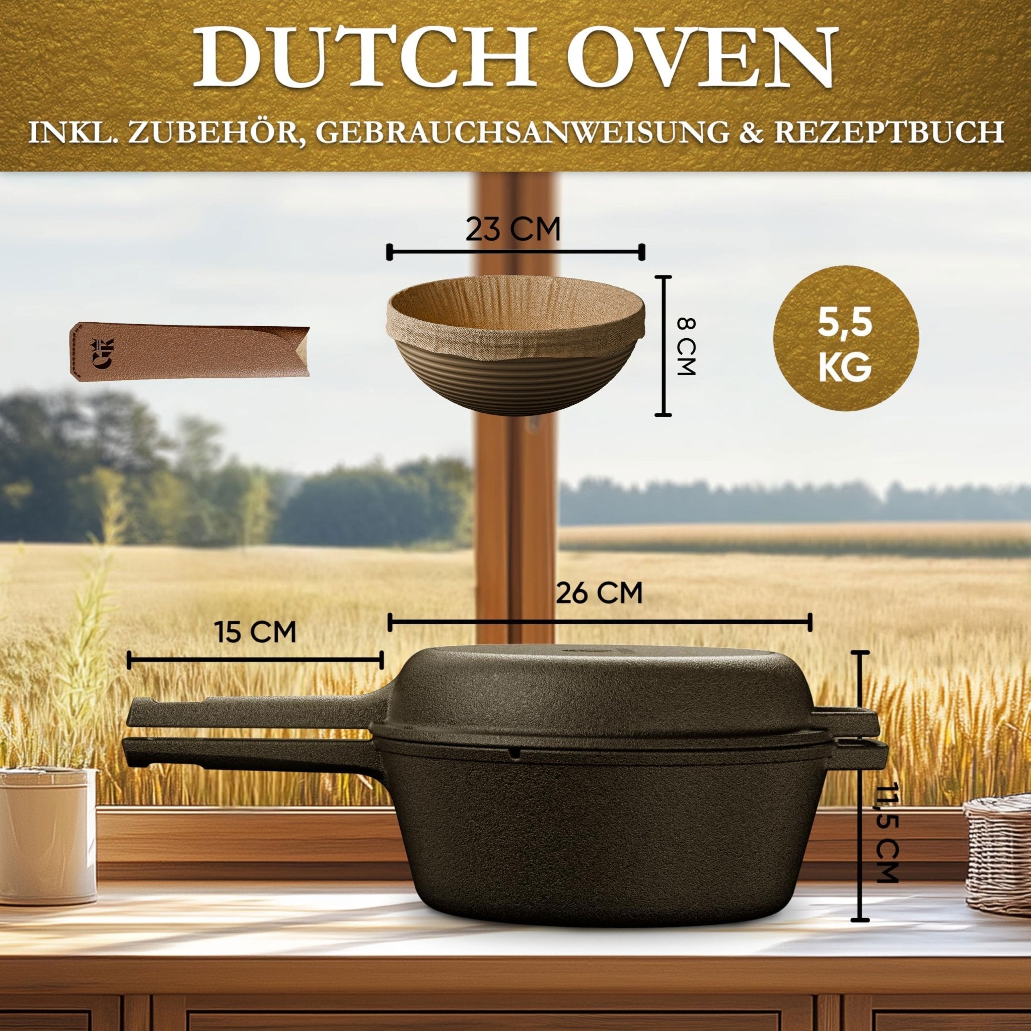 2in1 Gusseisen Brotbackform - inkl. Kochbuch & Zubehör