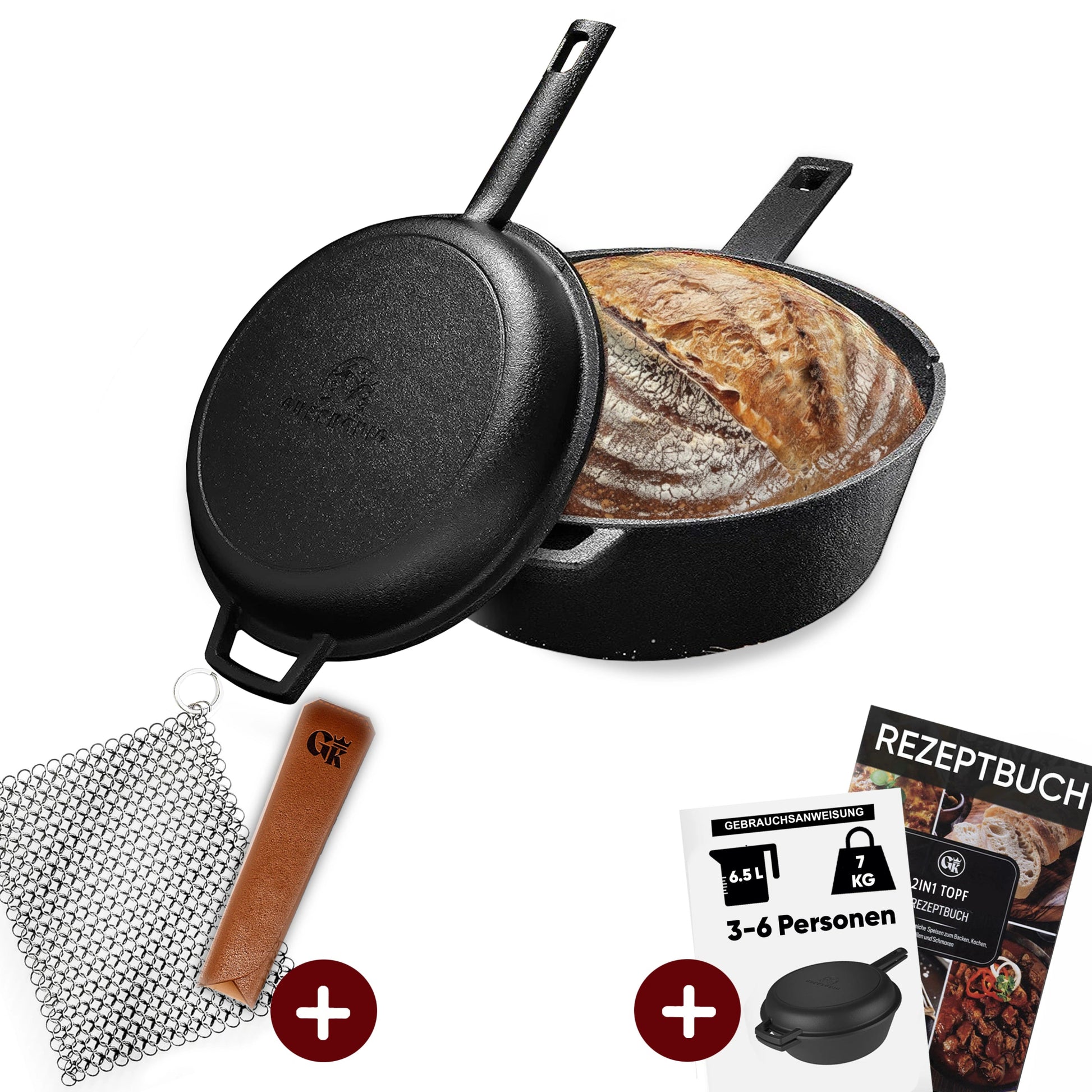 2in1 Gusseisen Brotbackform - inkl. Kochbuch & Zubehör2in1 PfanneGusskönig