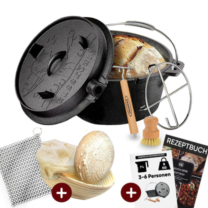 Gusseisen Brotbackform mit Deckel – inkl. Zubehör