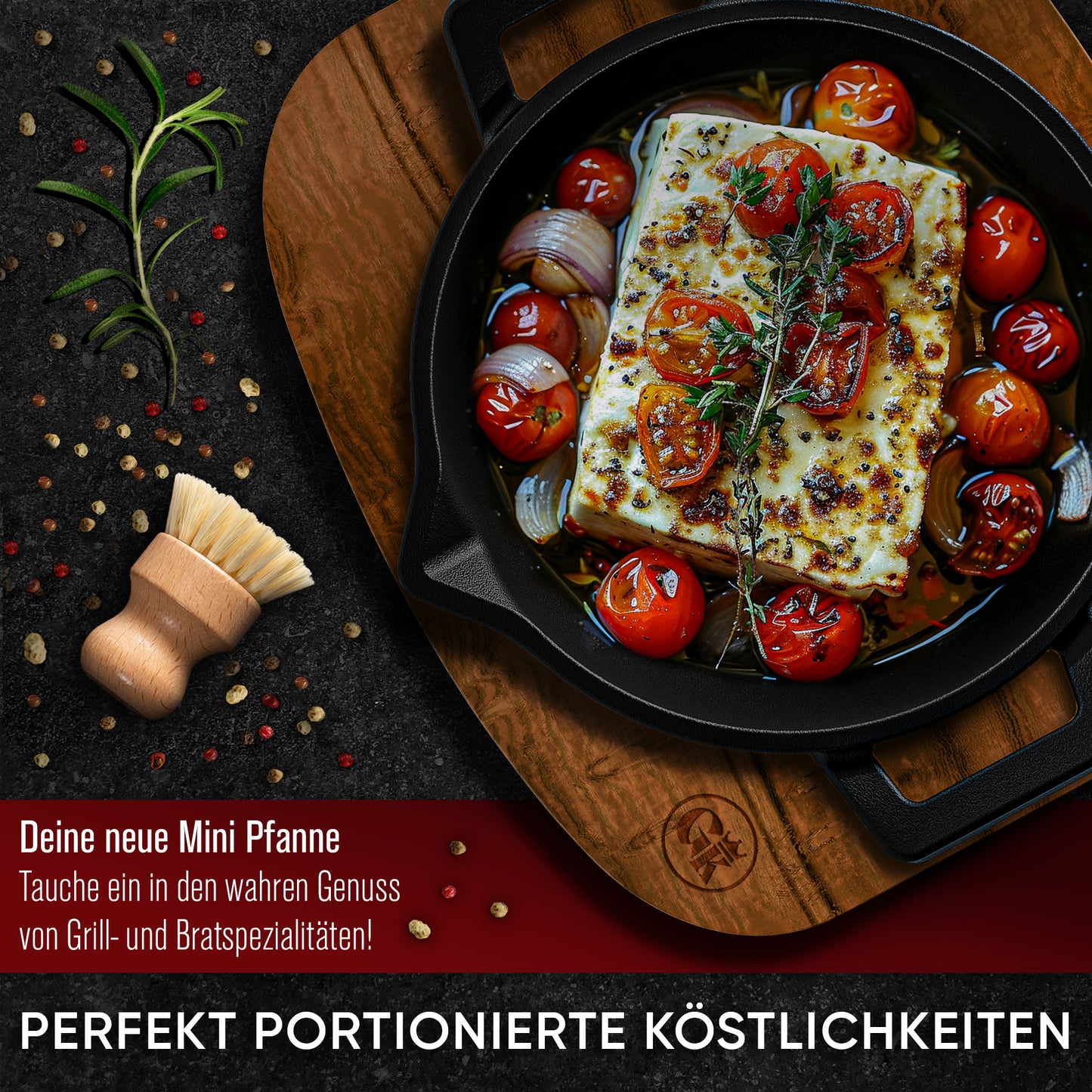 GUSSKÖNIG Gusseisen Grillpfännchen für Grill  - 2x kleine Pfanne inkl. Rezeptbuch