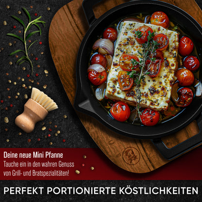 GUSSKÖNIG Gusseisen Grillpfännchen für Grill  - 2x kleine Pfanne inkl. Rezeptbuch