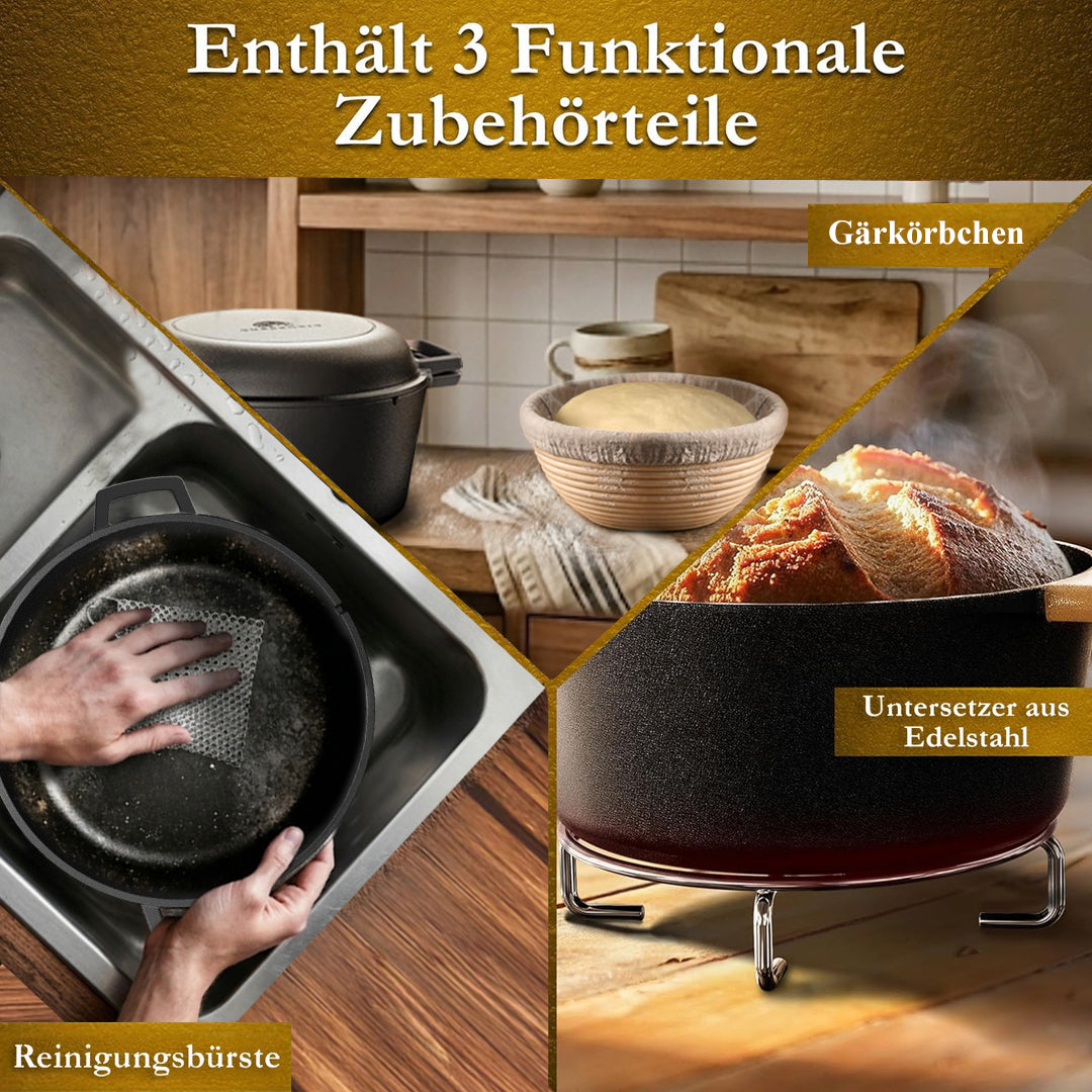 2in1 Gusseisen Brotbackform - inkl. Kochbuch & Zubehör