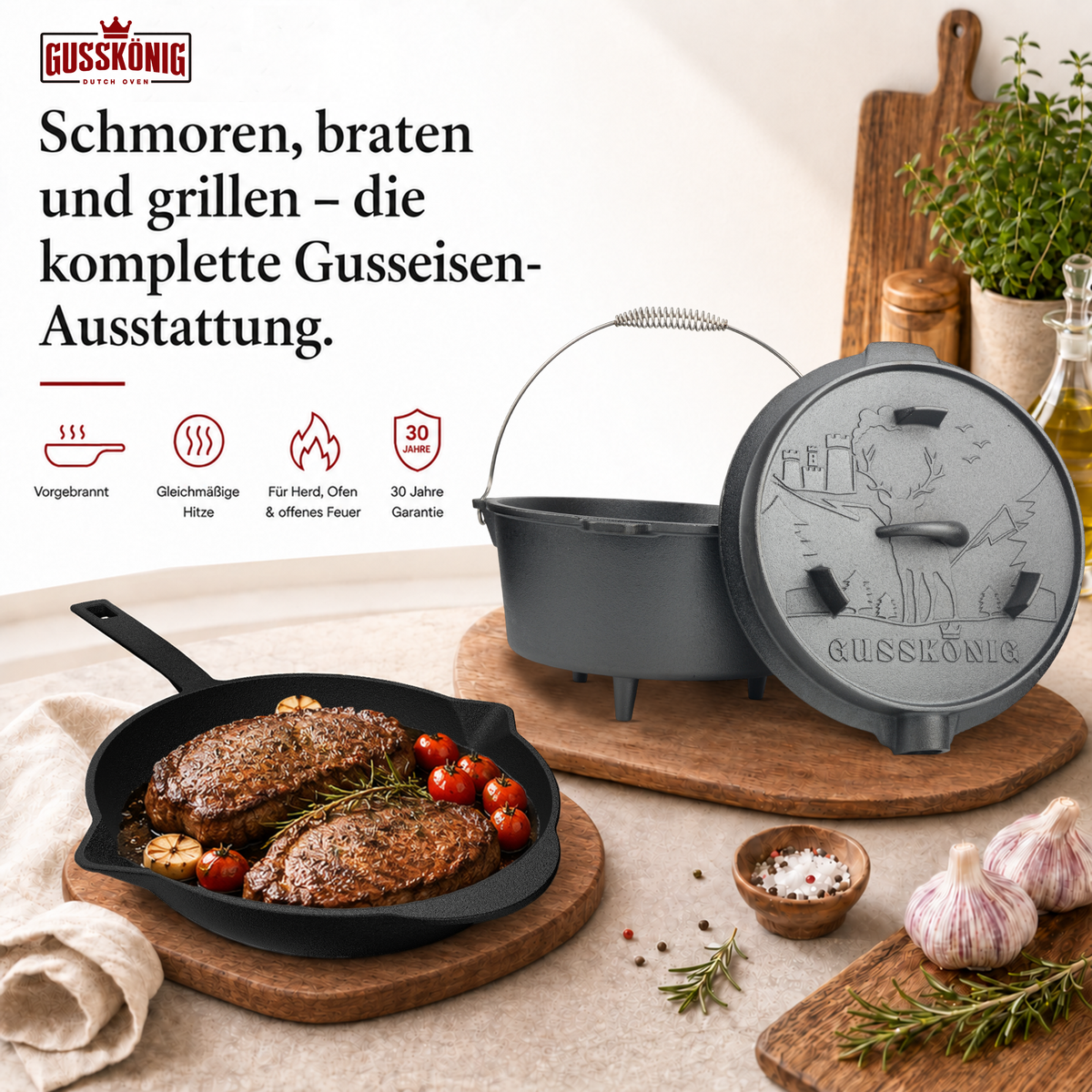 GUSSKÖNIG Komplettset – Schmortopf & Bratpfanne