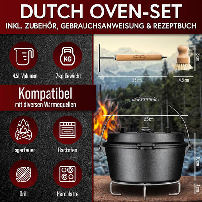 Dutch Oven mit 2in1Deckelheber und Untersetzer