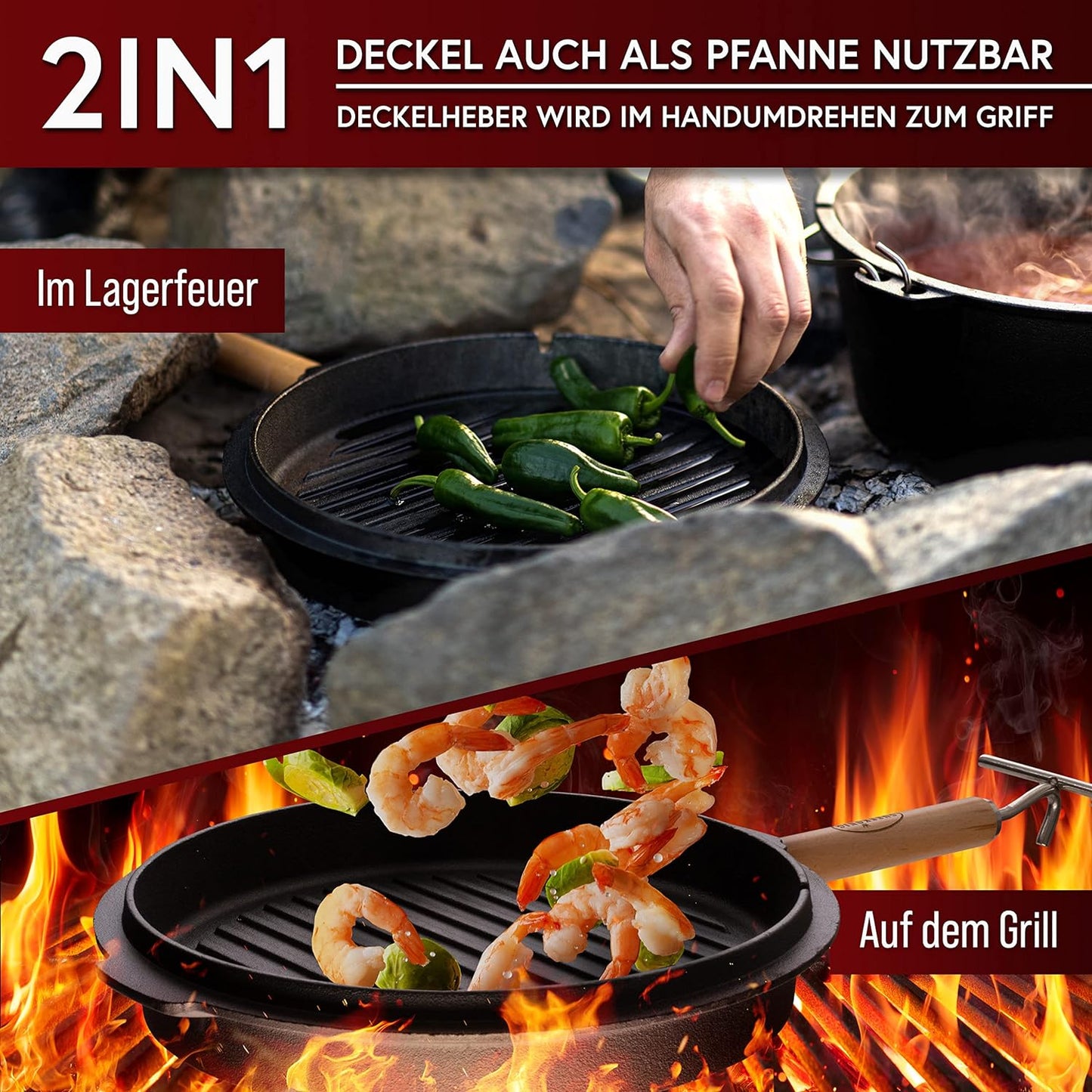 Dutch Oven mit 2in1Deckelheber und Untersetzer