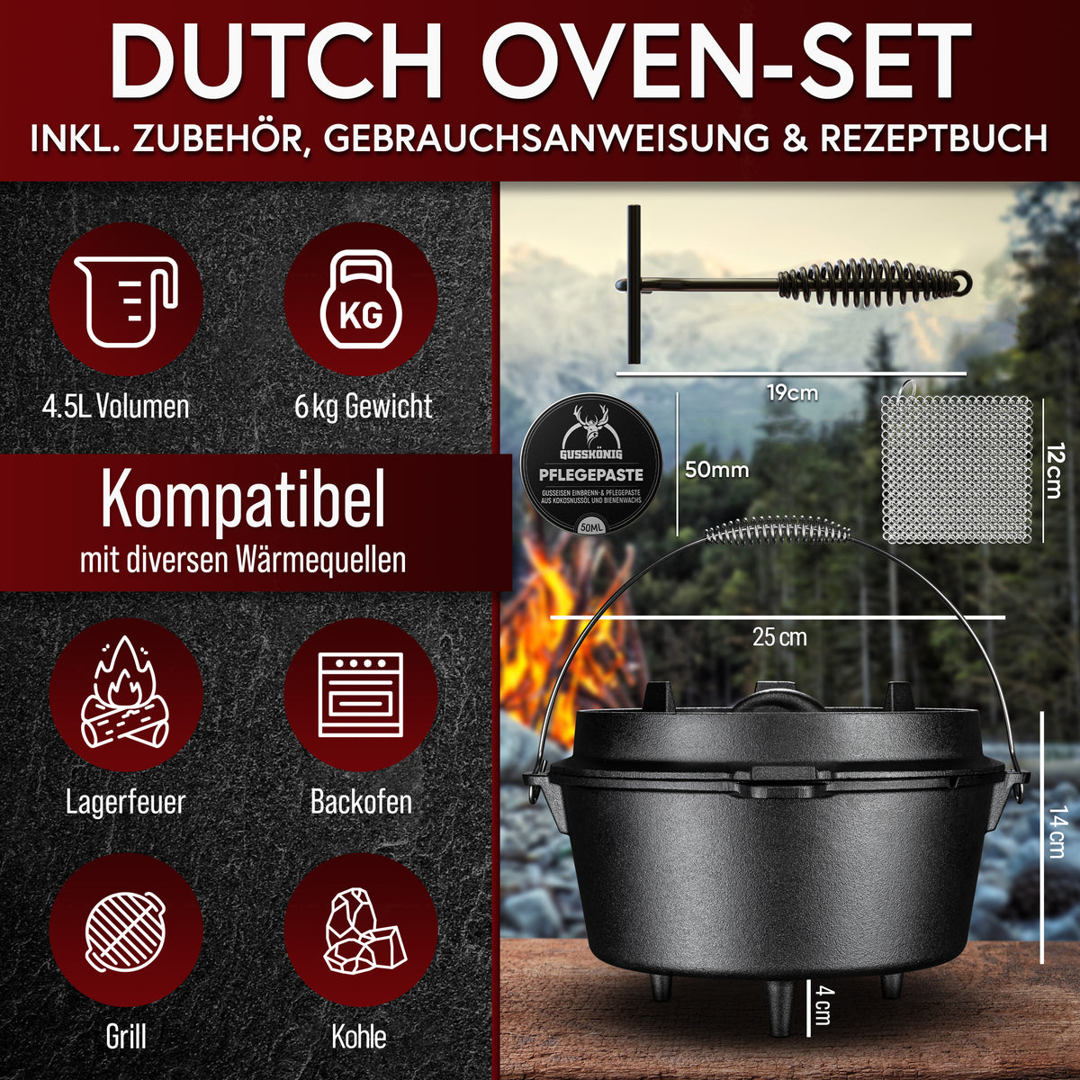 Dutch Oven Klassisch 4,5 Liter Gusseisen Topf | GussKönig