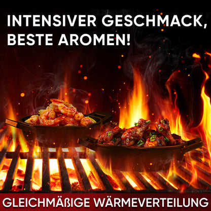 GUSSKÖNIG Gusseisen Grillpfännchen für Grill  - 2x kleine Pfanne inkl. Rezeptbuch