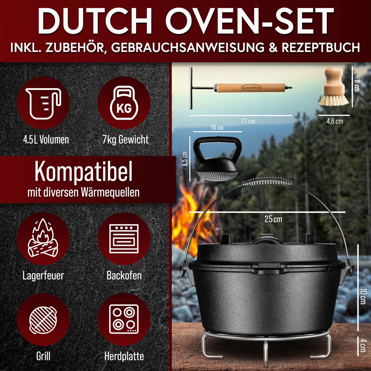 Premium Dutch Oven Eingebrannt – Schmortopf