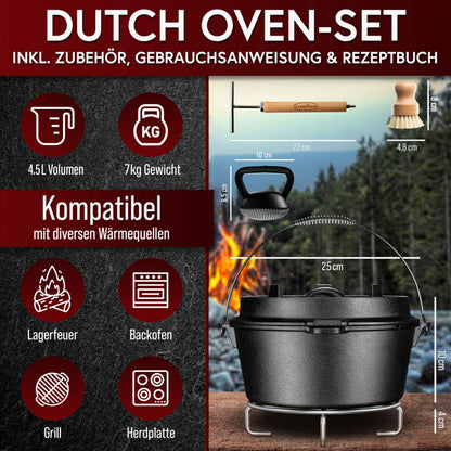 Premium Dutch Oven Eingebrannt – Schmortopf