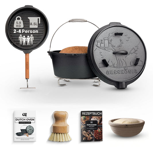 Gusseisen Brotbackform mit Deckel – inkl. Zubehör