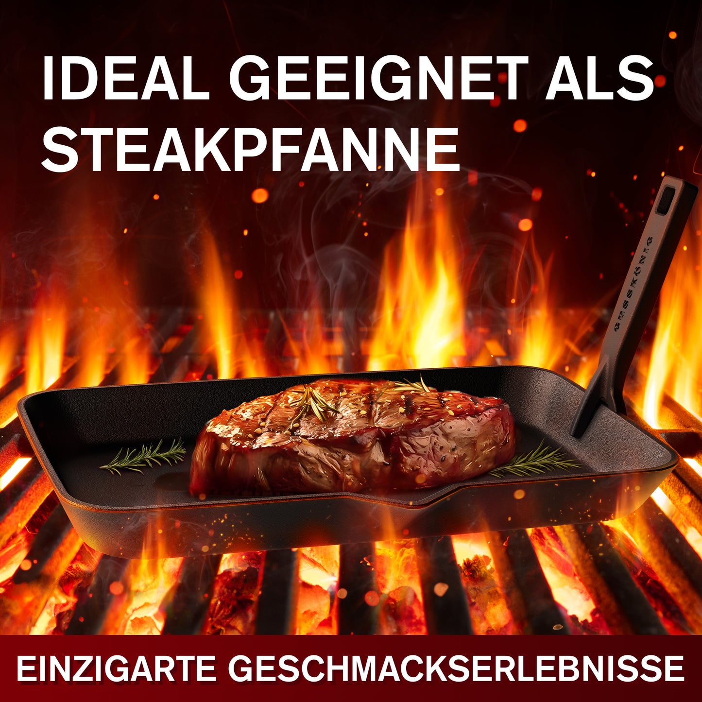 GUSSKÖNIG Fajita-Pfanne aus Gusseisen inkl. Soßenschale & Servierbrett aus Akazienholz  - Gusseisen Grillpfanne mit abnhembaren Griff - eingebrannter Grillpfanne Gusseisen inkl. Rezeptbuch & Anleitung