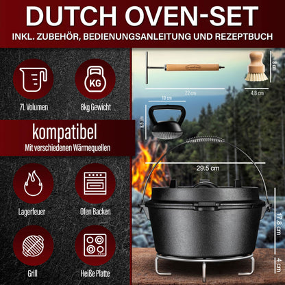 Premium Dutch Oven Eingebrannt – Schmortopf