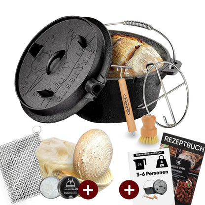 Gusseisen Brotbackform mit Deckel – inkl. Zubehör