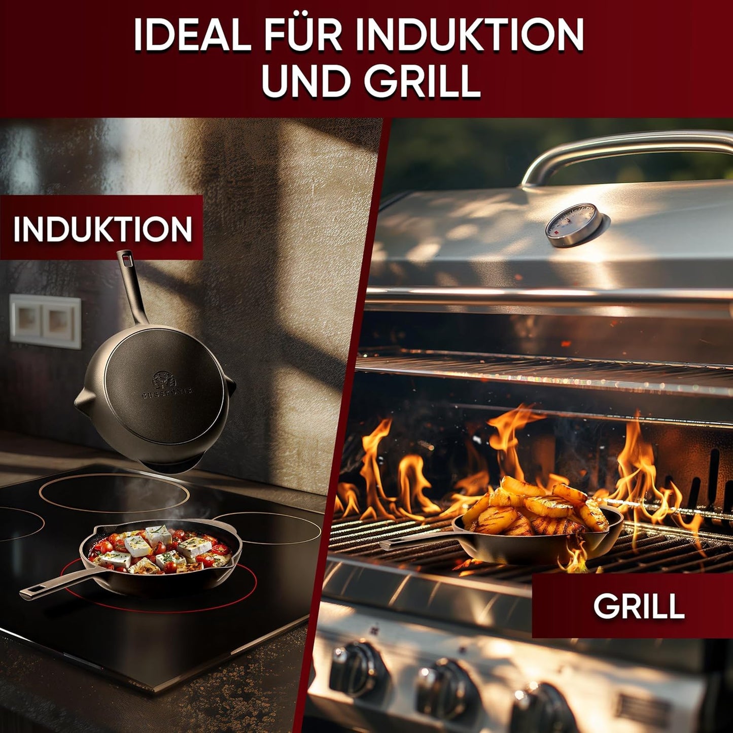 Bratpfanne Gusseisen (6er Set) – Gusseisenpfanne klein Ø 13,5 cm – 6x kleine Pfanne Gusseisen – eingebrannte Gusseisenpfanne Grill – inkl. Pflegepaste – 30 Jahre Garantie