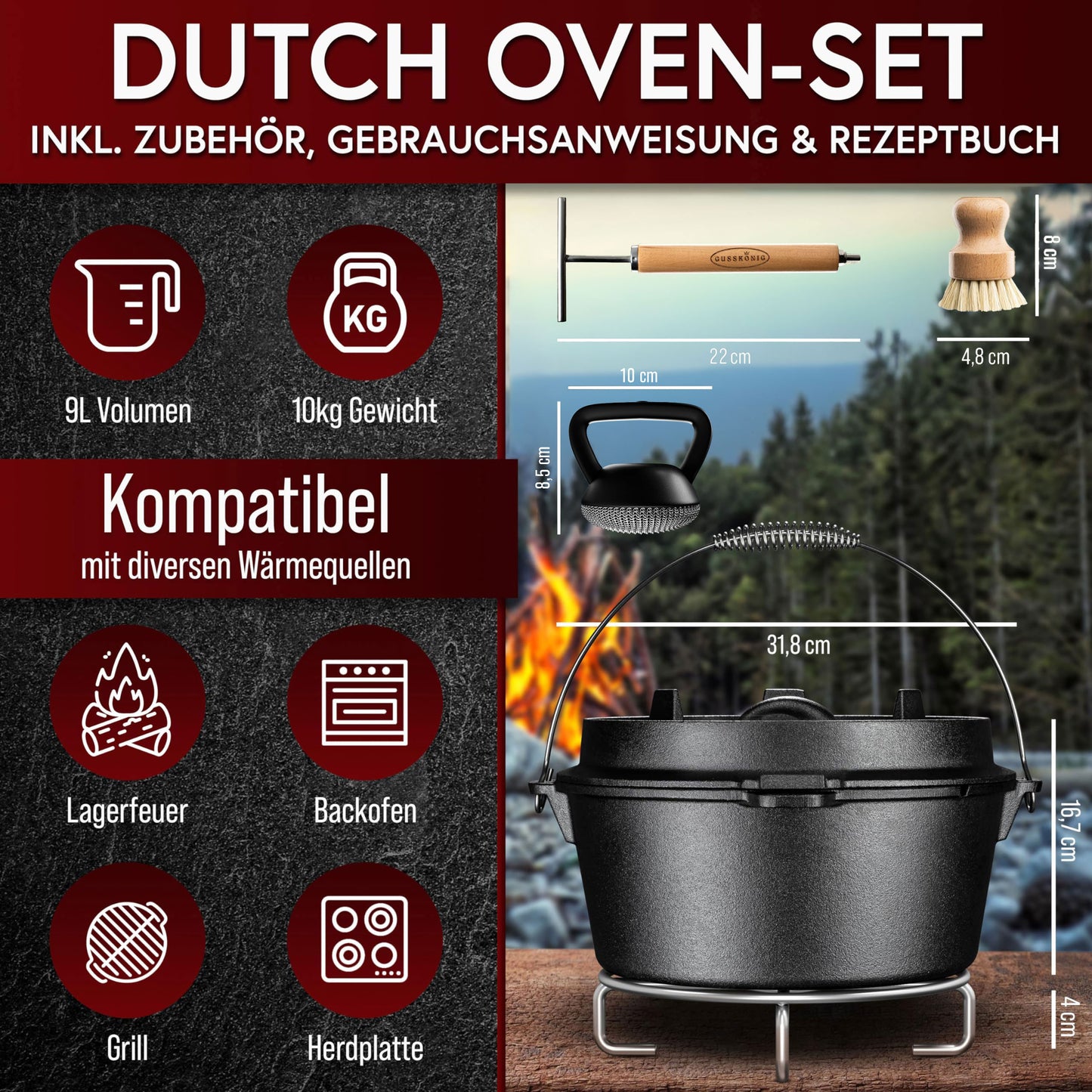 Premium Dutch Oven Eingebrannt – Schmortopf