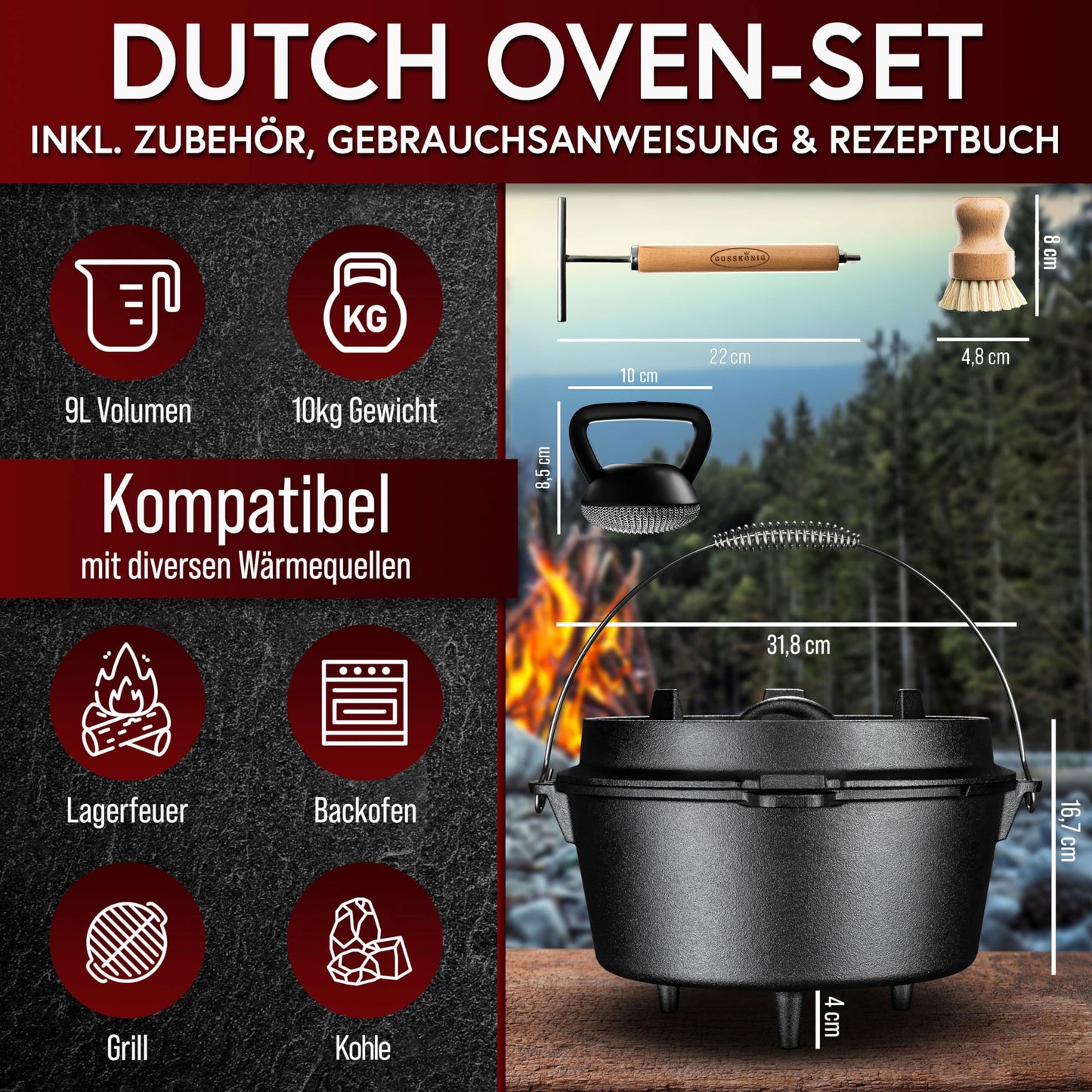 Premium Dutch Oven Eingebrannt – Schmortopf