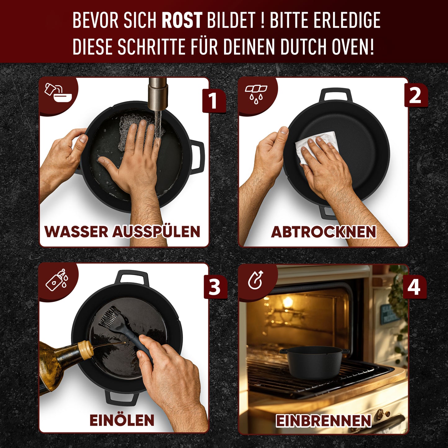 Dutch Oven mit Ledergriffen und praktischer Deckelpfanne