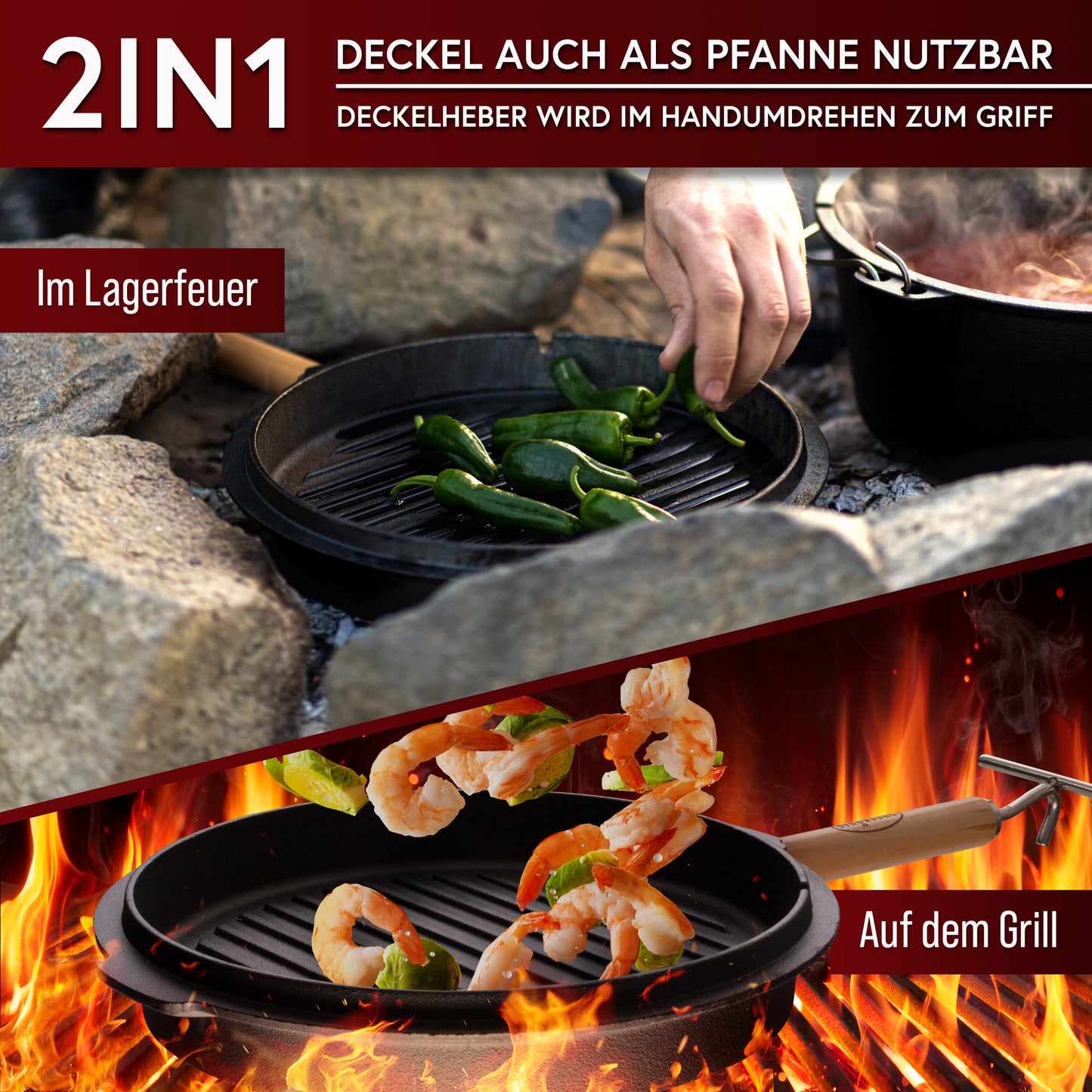 Dutch Oven mit 2in1Deckelheber und Untersetzer