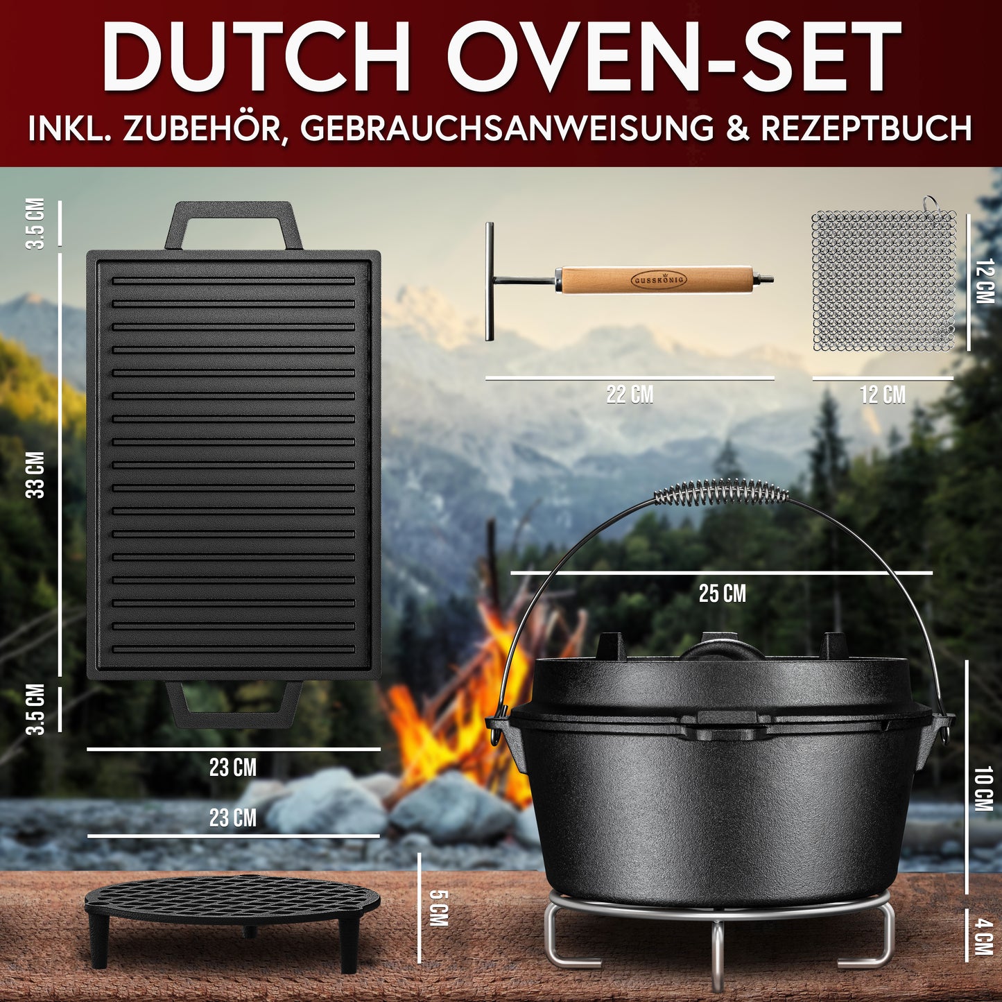 GUSSKÖNIG Topf-Set GUSSKÖNIG Dutch oven Set 8,10,13 -tlg : Braten, Grillen & Schmoren