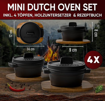 GUSSKÖNIG Dutch Oven Set Mini- 6x 300ml & 4x 300ml Gusseisen Mini Topf mit Deckel- inkl. Rezeptbuch & Anleitungd