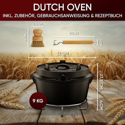 Gusskönig Gusseisen Brotbackform mit Deckel 26 cm - Brotbacktopf inkl. Rezeptbuch [4.5L, 9L, 12L]