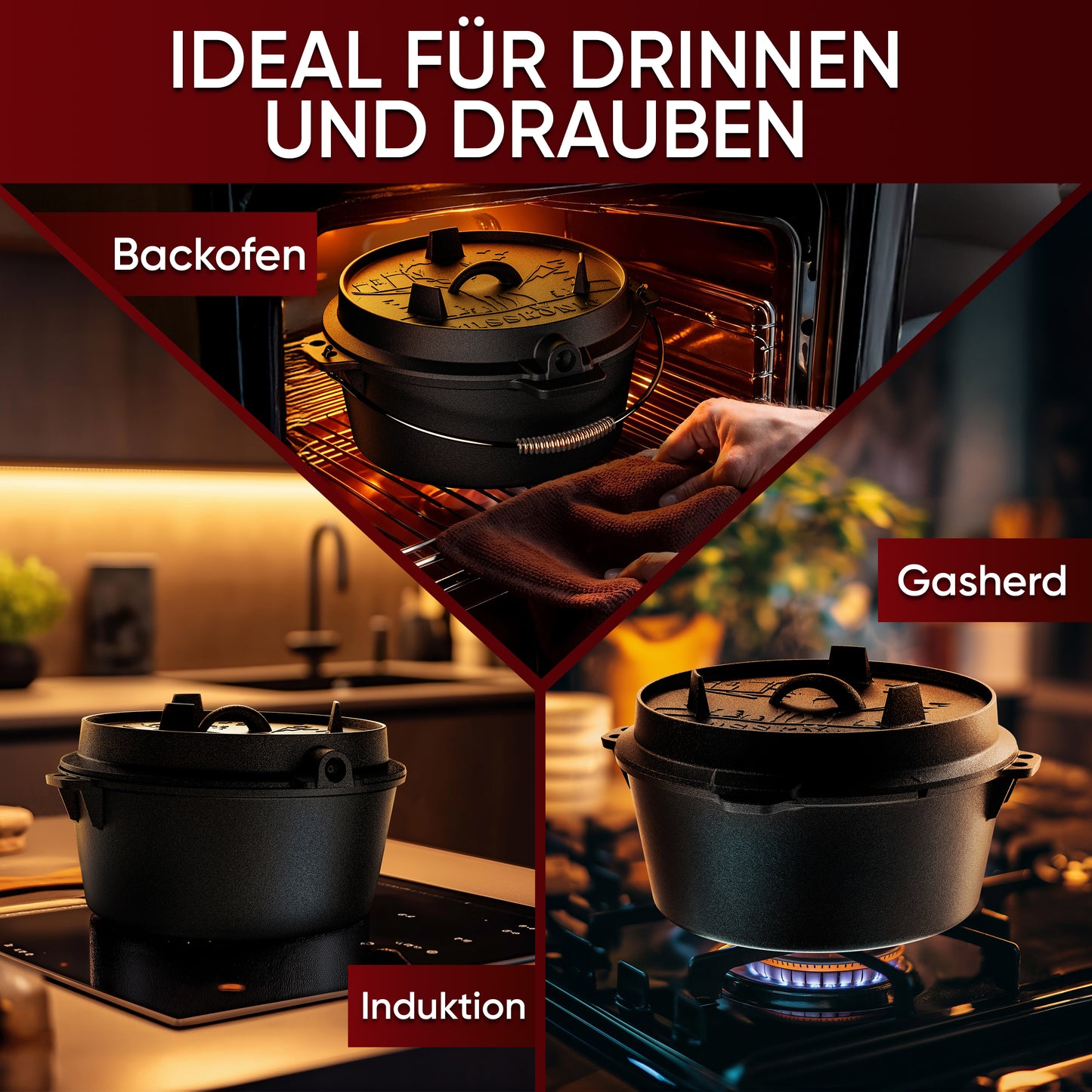 Gusskönig Gusseisen Brotbackform mit Deckel 26 cm - Brotbacktopf inkl. Rezeptbuch [4.5L, 9L, 12L]