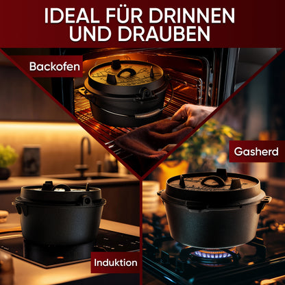 Gusskönig Gusseisen Brotbackform mit Deckel 26 cm - Brotbacktopf inkl. Rezeptbuch [4.5L, 9L, 12L]