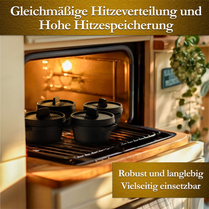GUSSKÖNIG Mini Gusseisen Brotbackform Set – [6x, 4x] 300ml Brotbacktopf mit Deckel