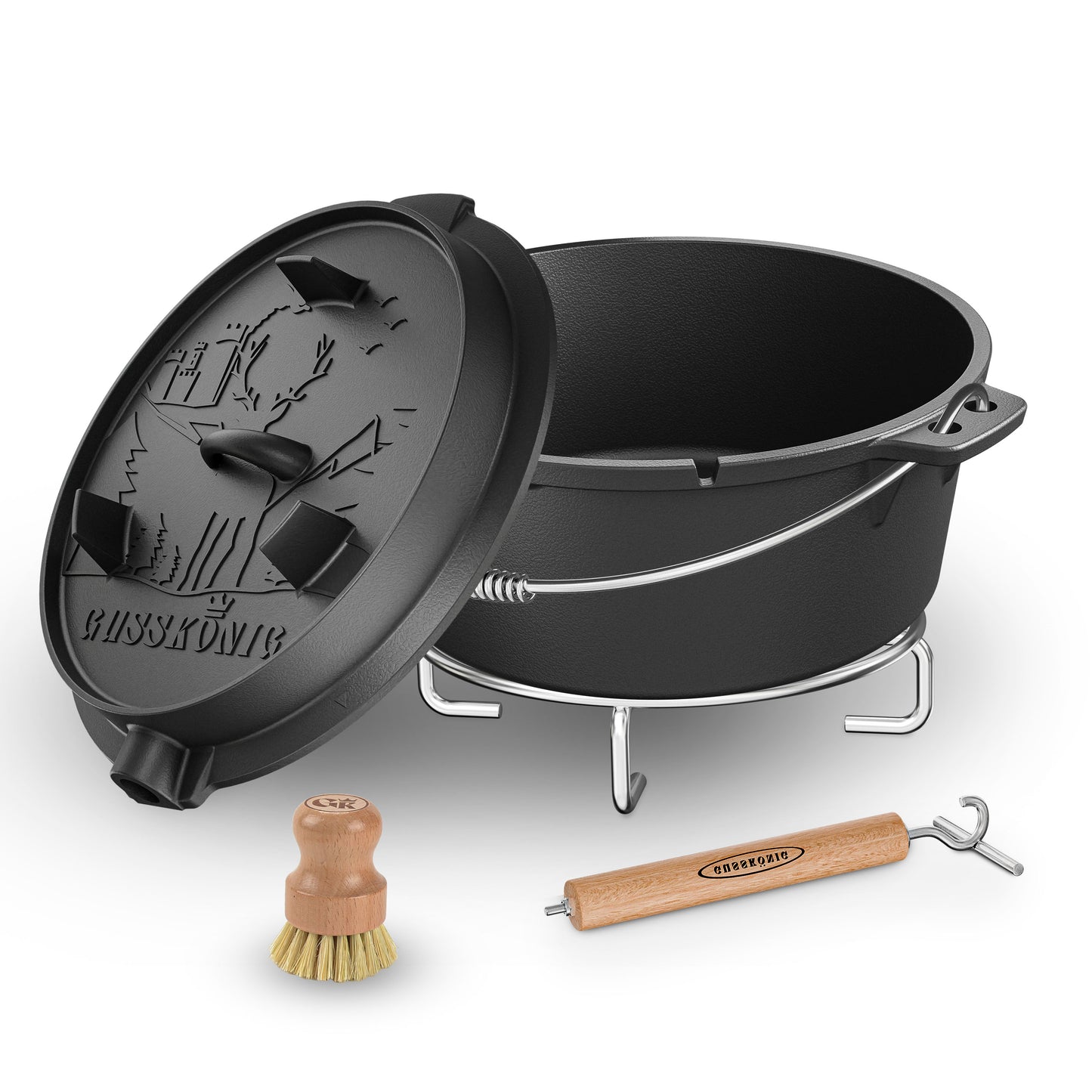 Dutch Oven mit 2in1Deckelheber und Untersetzer [5L, 7L, 9L, 12L]