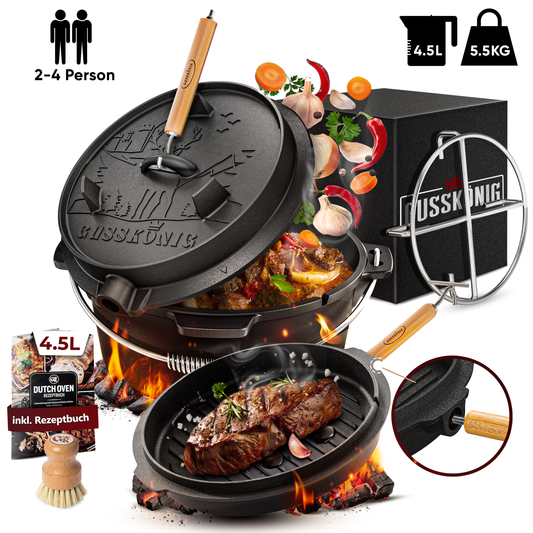 Dutch Oven mit 2in1Deckelheber und Untersetzer [5L, 7L, 9L, 12L]