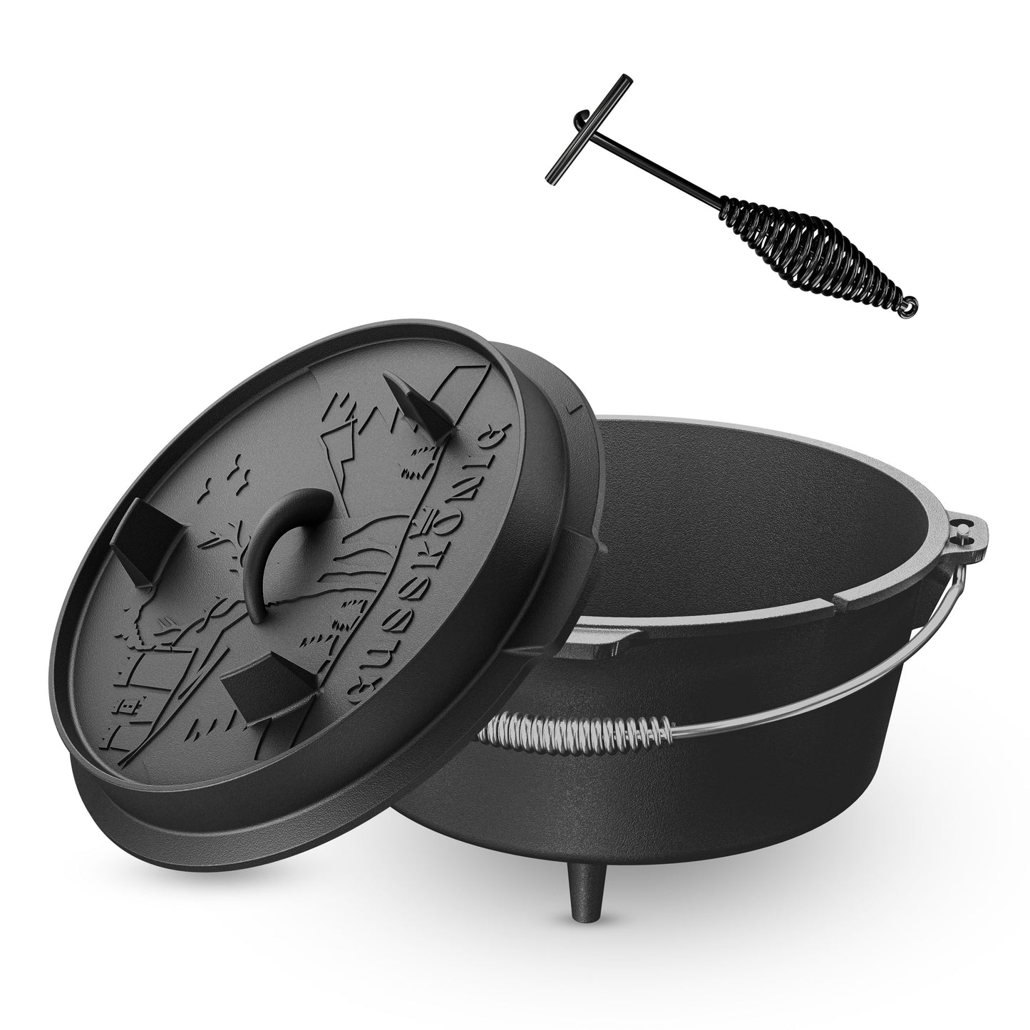 Rustikaler Dutch Oven mit Deckelheber und Standfüßen [5L, 7L, 9L, 12L]