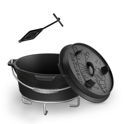Rustikaler Dutch Oven mit Deckelheber und Untersetzer [5L, 7L, 9L, 12L]