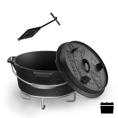Rustikaler Dutch Oven mit Deckelheber und Untersetzer [5L, 7L, 9L, 12L]
