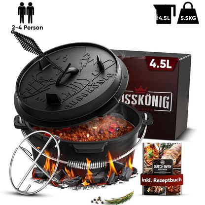 Rustikaler Dutch Oven mit Deckelheber und Untersetzer [5L, 7L, 9L, 12L]