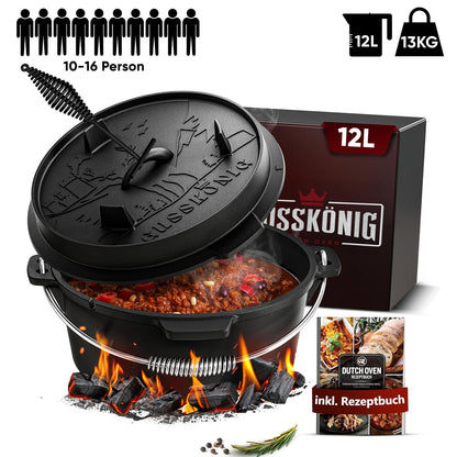 Rustikaler Dutch Oven mit Deckelheber und Standfüßen [5L, 7L, 9L, 12L]