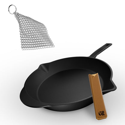 Bratpfanne mit Edelstahl Ringreiniger und Leder-Griffschutz [26cm,30cm]