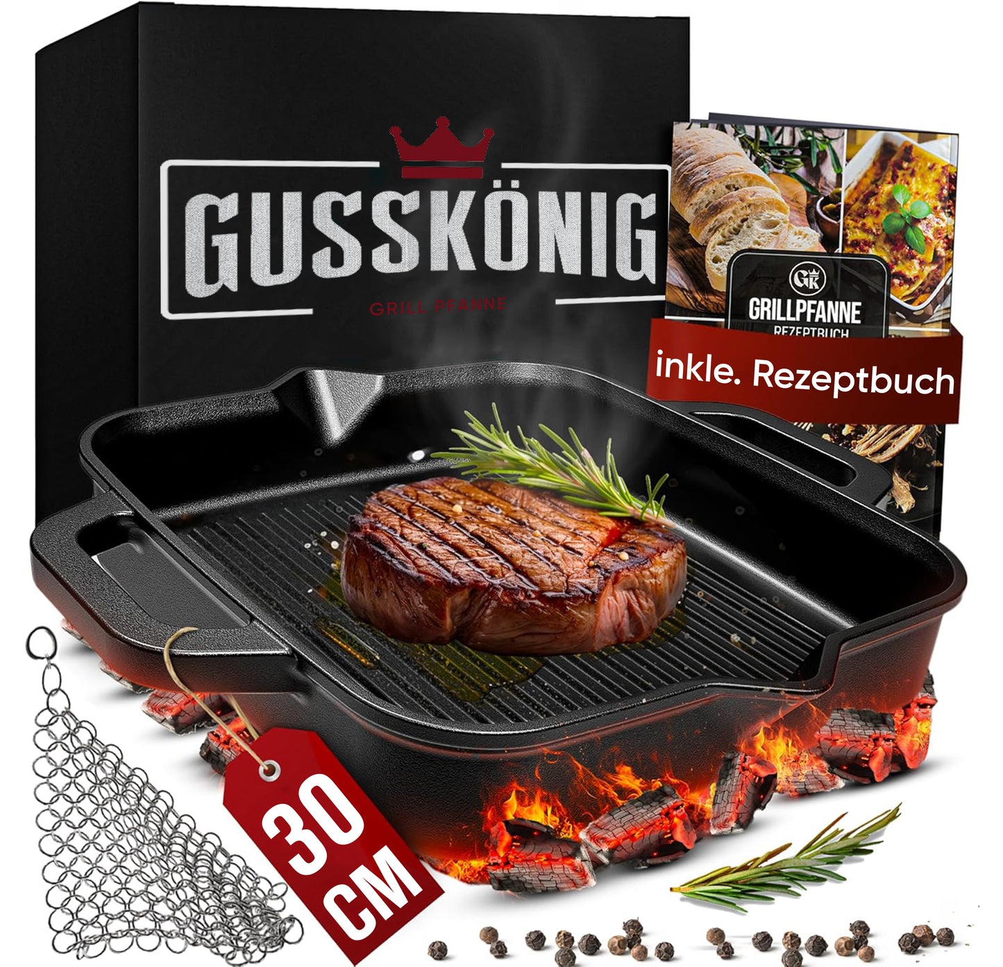 Grillpfanne mit Edelstahl Ringreiniger [26cm,30cm]