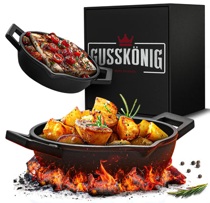 GUSSKÖNIG Gusseisen Grillpfännchen für Grill  - 2x kleine Pfanne