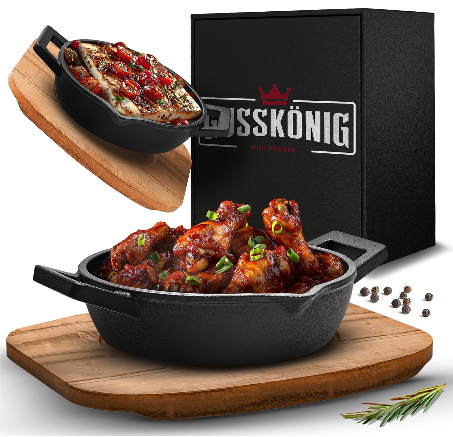 GUSSKÖNIG Gusseisen Grillpfännchen für Grill  - 2x kleine Pfanne
