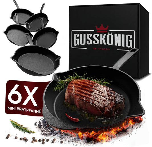 Gusseisen-Grillpfännchen für Grill (6er Set) – 6x Mini-Pfanne