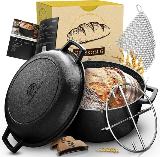 2in1 Dutch Oven: 4,8L Topf + 1,8L Pfanne, Gusseisen, eingebrannt, mit Deckel, Zubehör & Kochbuch