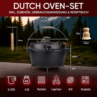 Dutch Oven mit 2in1Deckelheber und Untersetzer [5L, 7L, 9L, 12L]