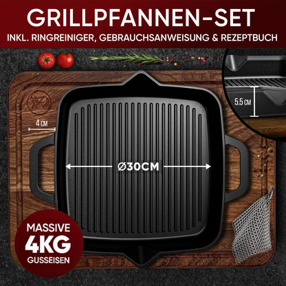 Grillpfanne mit Edelstahl Ringreiniger [26cm,30cm]