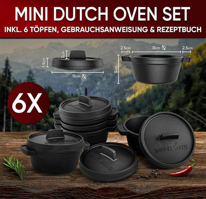 Dutch Oven Set Mini- 6x 300ml & 4x 300ml Gusseisen Mini Topf mit Deckel
