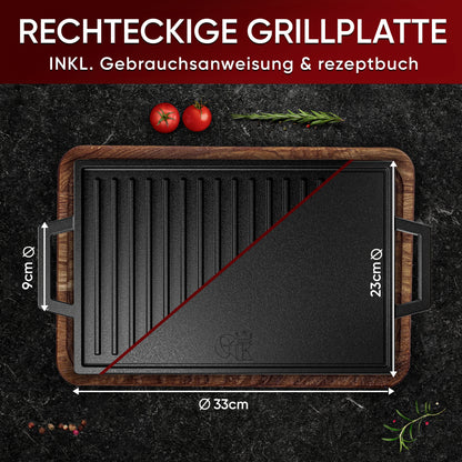Rechteckige Gusseisen Grillplatte  (33 cm)
