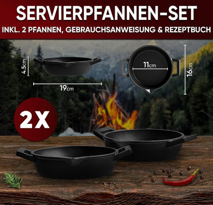 GUSSKÖNIG Gusseisen Grillpfännchen für Grill  - 2x kleine Pfanne