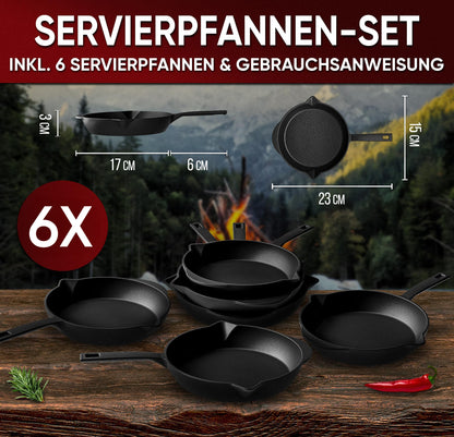 Gusseisen-Grillpfännchen für Grill (6er Set) – 6x Mini-Pfanne